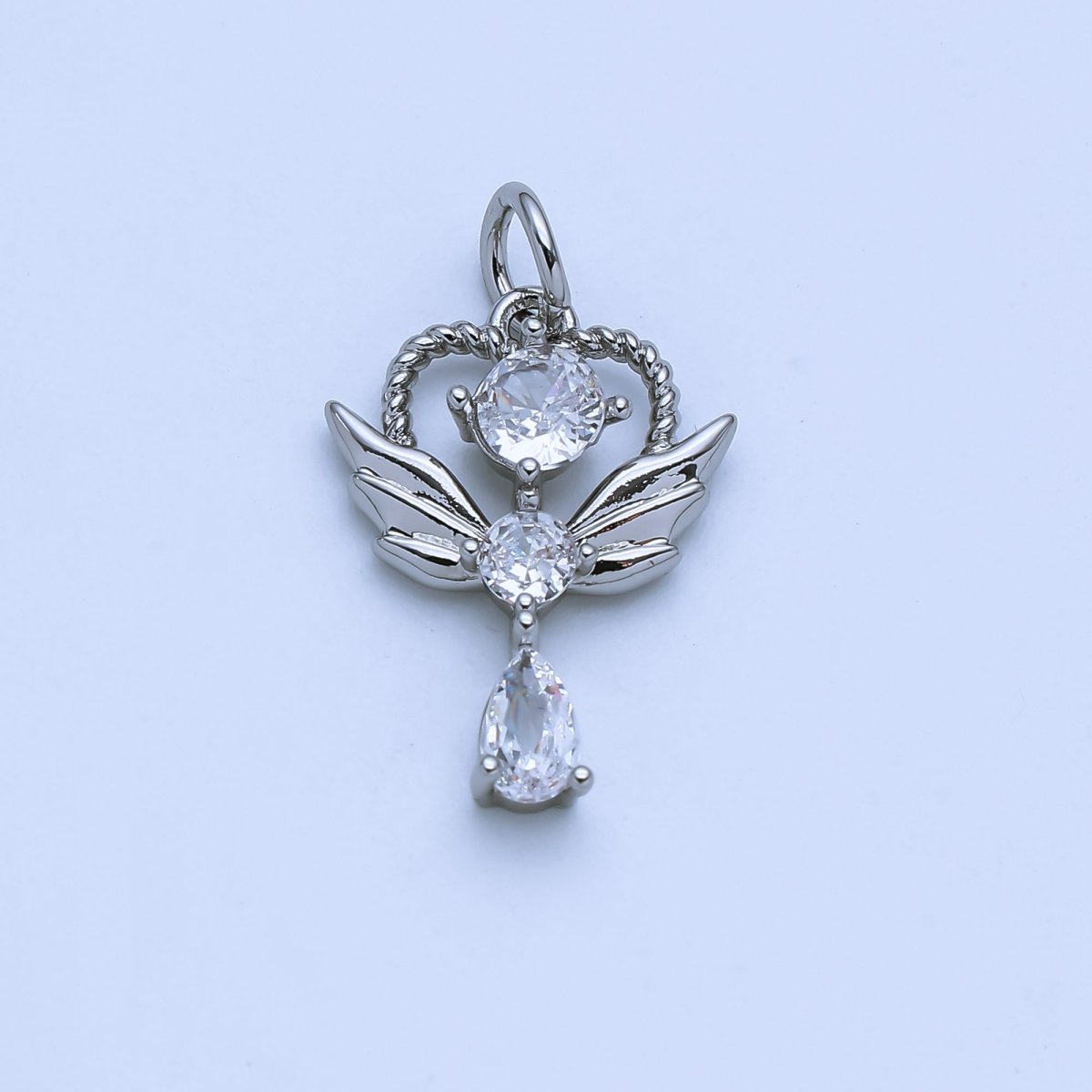24K Gold Filled Clear, Pink CZ Angel Wing Wand Charm in Gold &amp; Silver | AJ375 AJ376