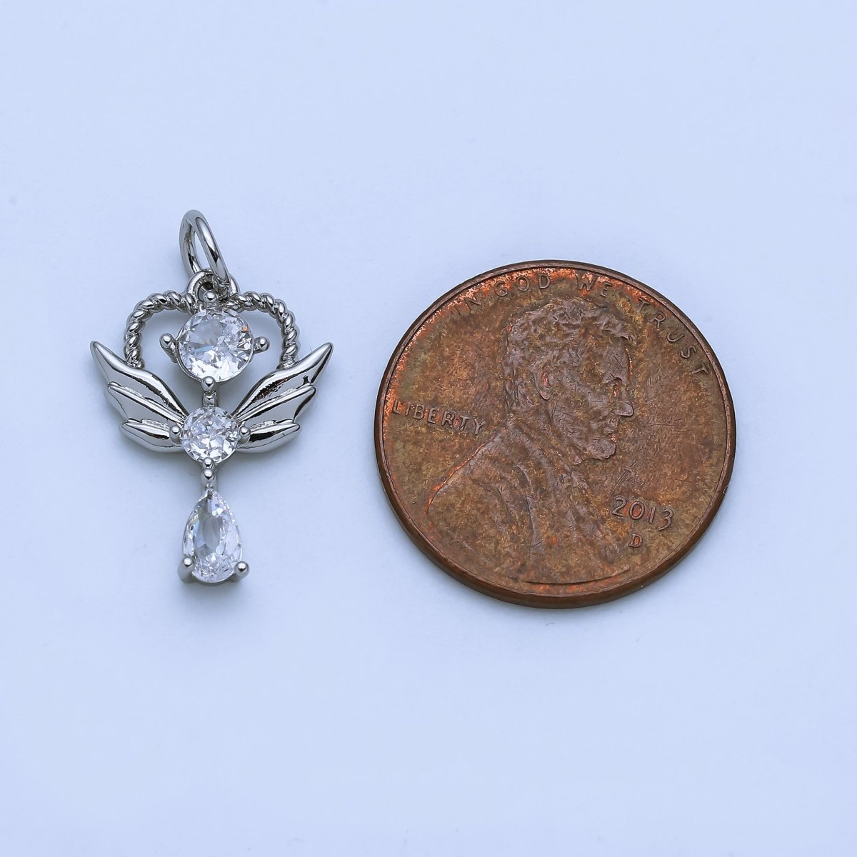 24K Gold Filled Clear, Pink CZ Angel Wing Wand Charm in Gold &amp; Silver | AJ375 AJ376