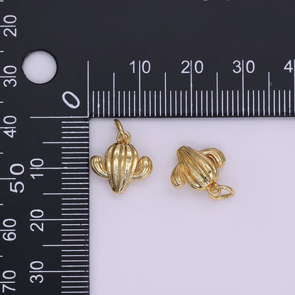 24K Gold Filled Minimalist Cactus Plant Multidimensional 3D Charm | AF426