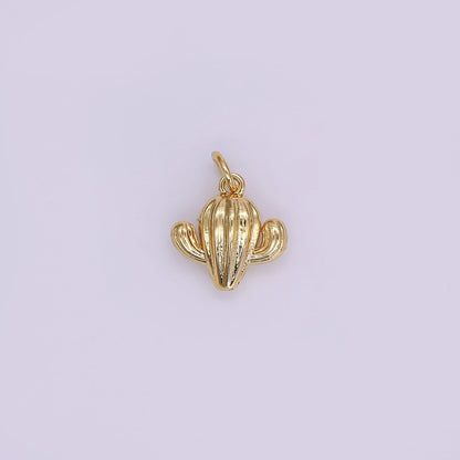 24K Gold Filled Minimalist Cactus Plant Multidimensional 3D Charm | AF426