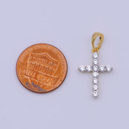 24K Gold Filled Minimalist Clear CZ Cubic Zirconia Cross Religious Pendant | X-527