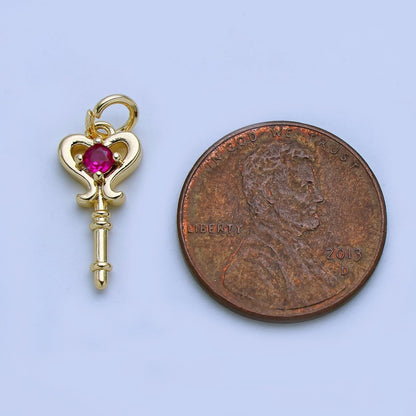 24K Gold Filled Clear, Pink CZ Key Lock Charm in Gold &amp; Silver | AJ377 AJ468