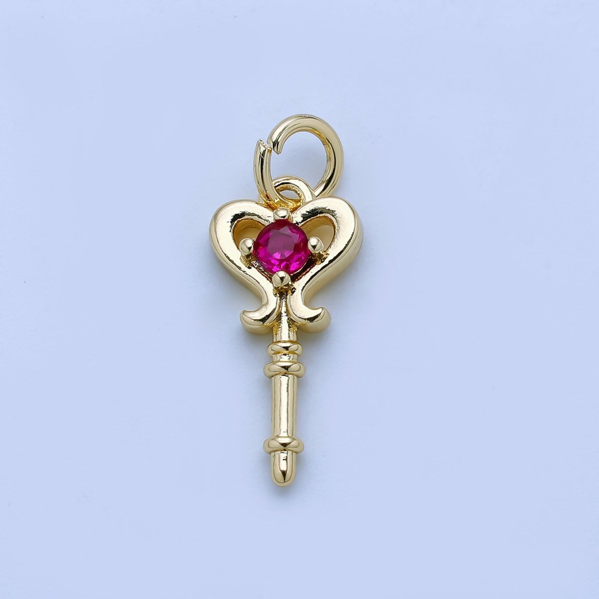 24K Gold Filled Clear, Pink CZ Key Lock Charm in Gold &amp; Silver | AJ377 AJ468