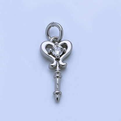 24K Gold Filled Clear, Pink CZ Key Lock Charm in Gold &amp; Silver | AJ377 AJ468