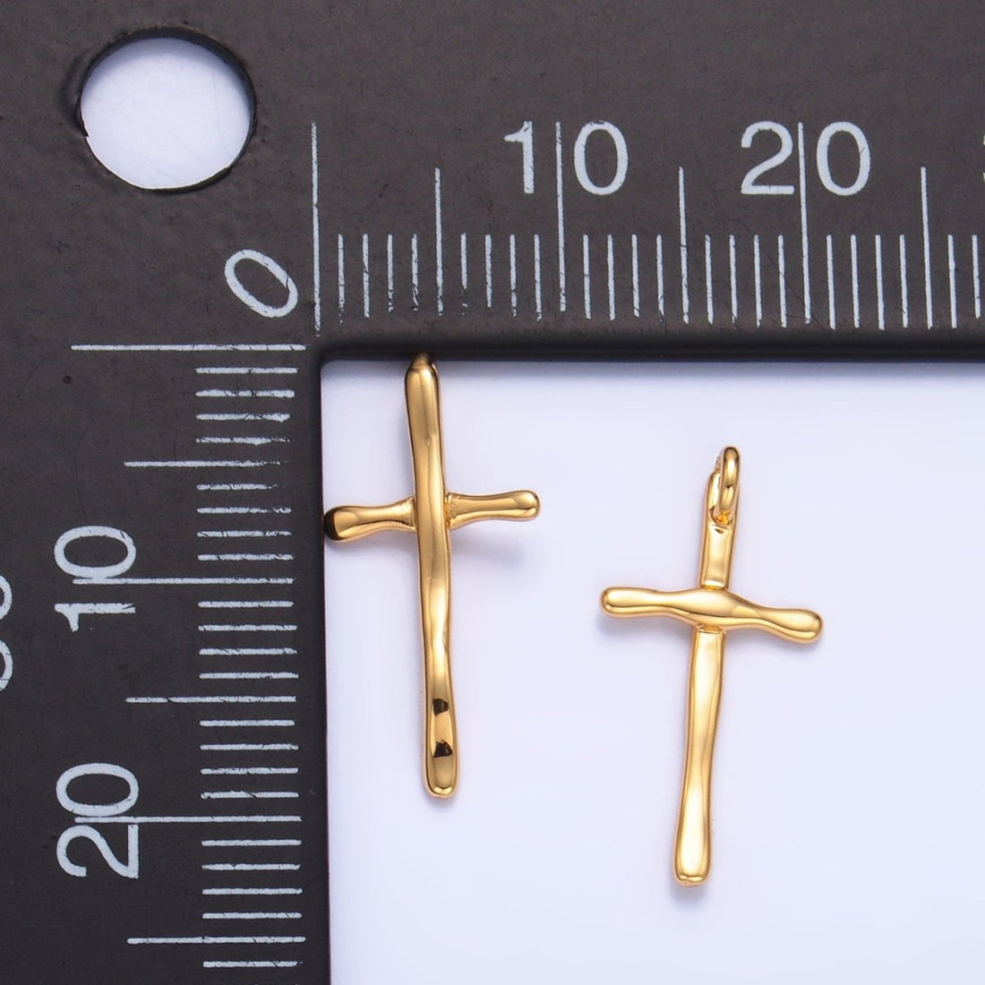 24K Gold Filled Minimalist Hammered Religious Cross Back Loop Pendant | W385