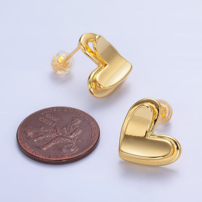 24K Gold Filled Minimalist Heart Bezel Stud Earrings in Gold &amp; Silver | AB1411 AB1412