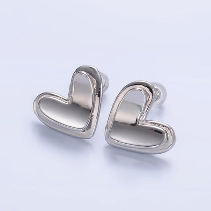 24K Gold Filled Minimalist Heart Bezel Stud Earrings in Gold &amp; Silver | AB1411 AB1412