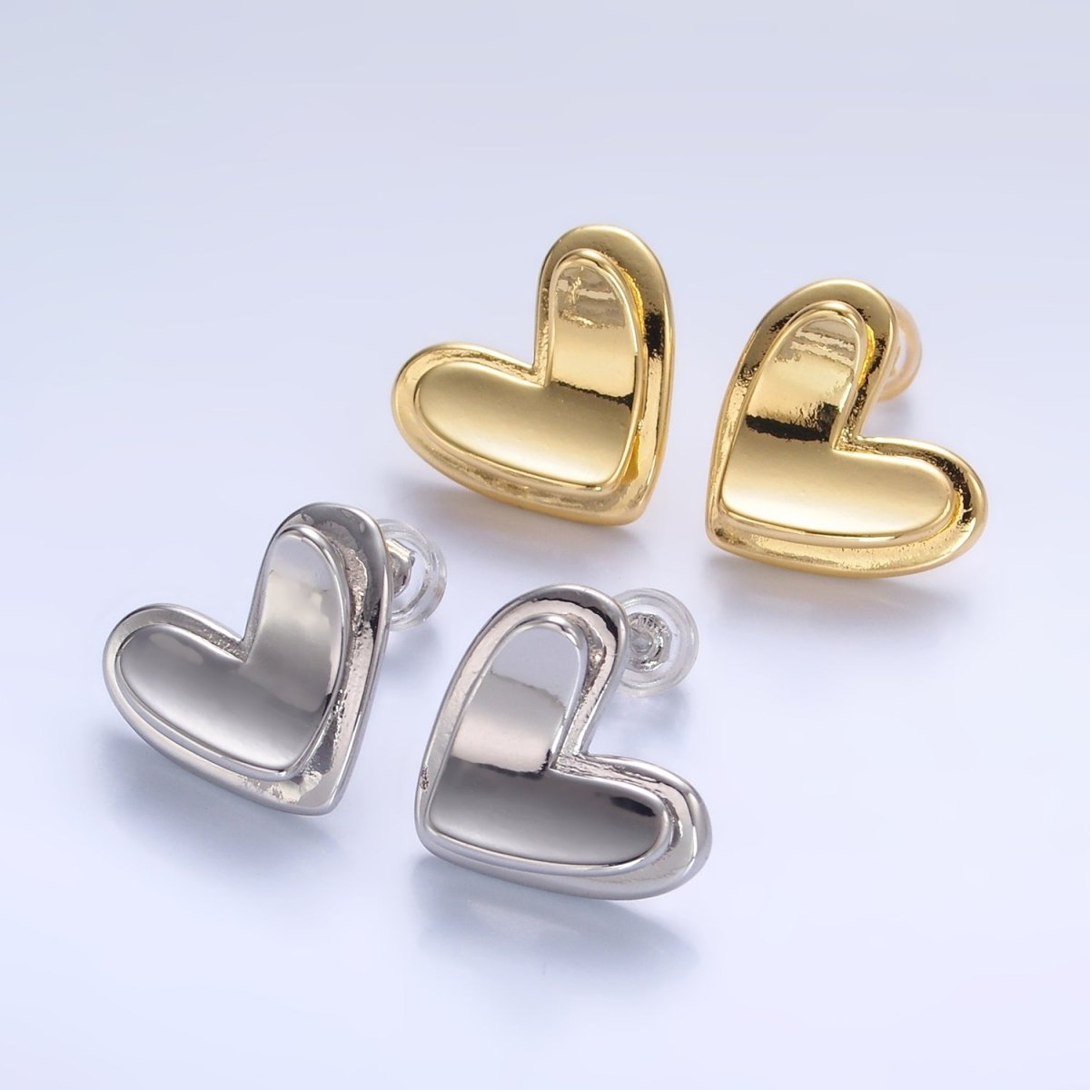 24K Gold Filled Minimalist Heart Bezel Stud Earrings in Gold &amp; Silver | AB1411 AB1412