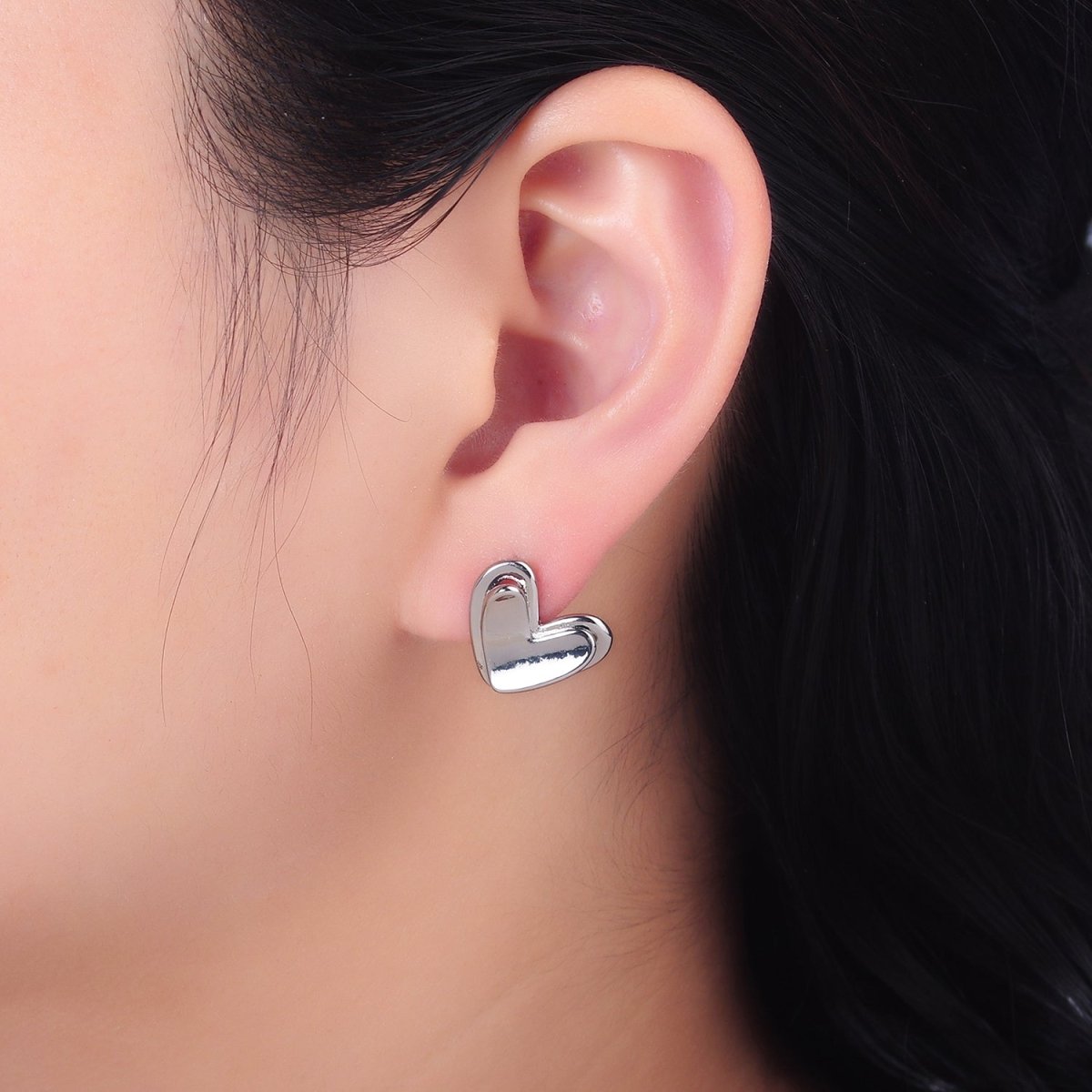 24K Gold Filled Minimalist Heart Bezel Stud Earrings in Gold &amp; Silver | AB1411 AB1412
