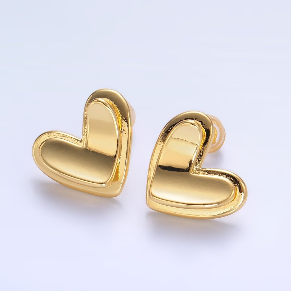 24K Gold Filled Minimalist Heart Bezel Stud Earrings in Gold &amp; Silver | AB1411 AB1412