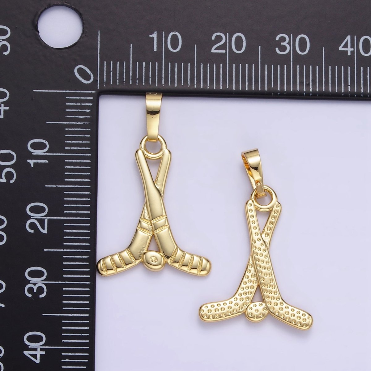 24K Gold Filled Minimalist Rivalry Hockey Sticks Sports Charm in Gold &amp; Silver | AH177 Charms-00875