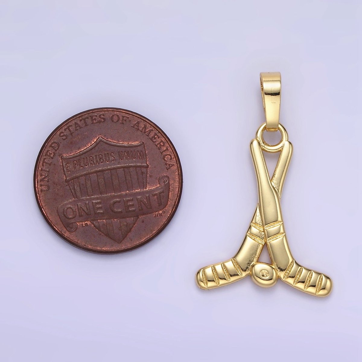 24K Gold Filled Minimalist Rivalry Hockey Sticks Sports Charm in Gold &amp; Silver | AH177 Charms-00875
