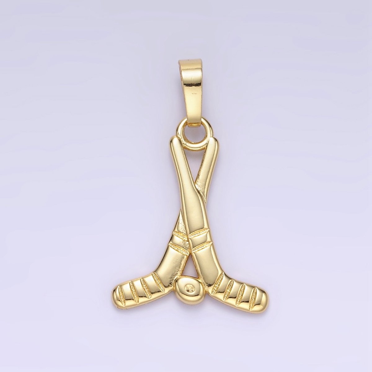 24K Gold Filled Minimalist Rivalry Hockey Sticks Sports Charm in Gold &amp; Silver | AH177 Charms-00875