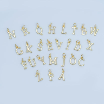 24K Gold Filled 12mm Minimalist Initial Letter Charm | A043-A055