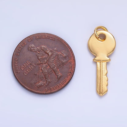 24K Gold Filled 20mm Minimalist Key Lock Charm in Gold &amp; Silver | W404