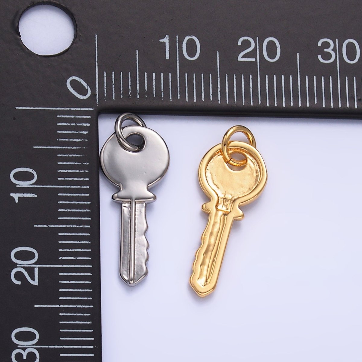 24K Gold Filled 20mm Minimalist Key Lock Charm in Gold &amp; Silver | W404