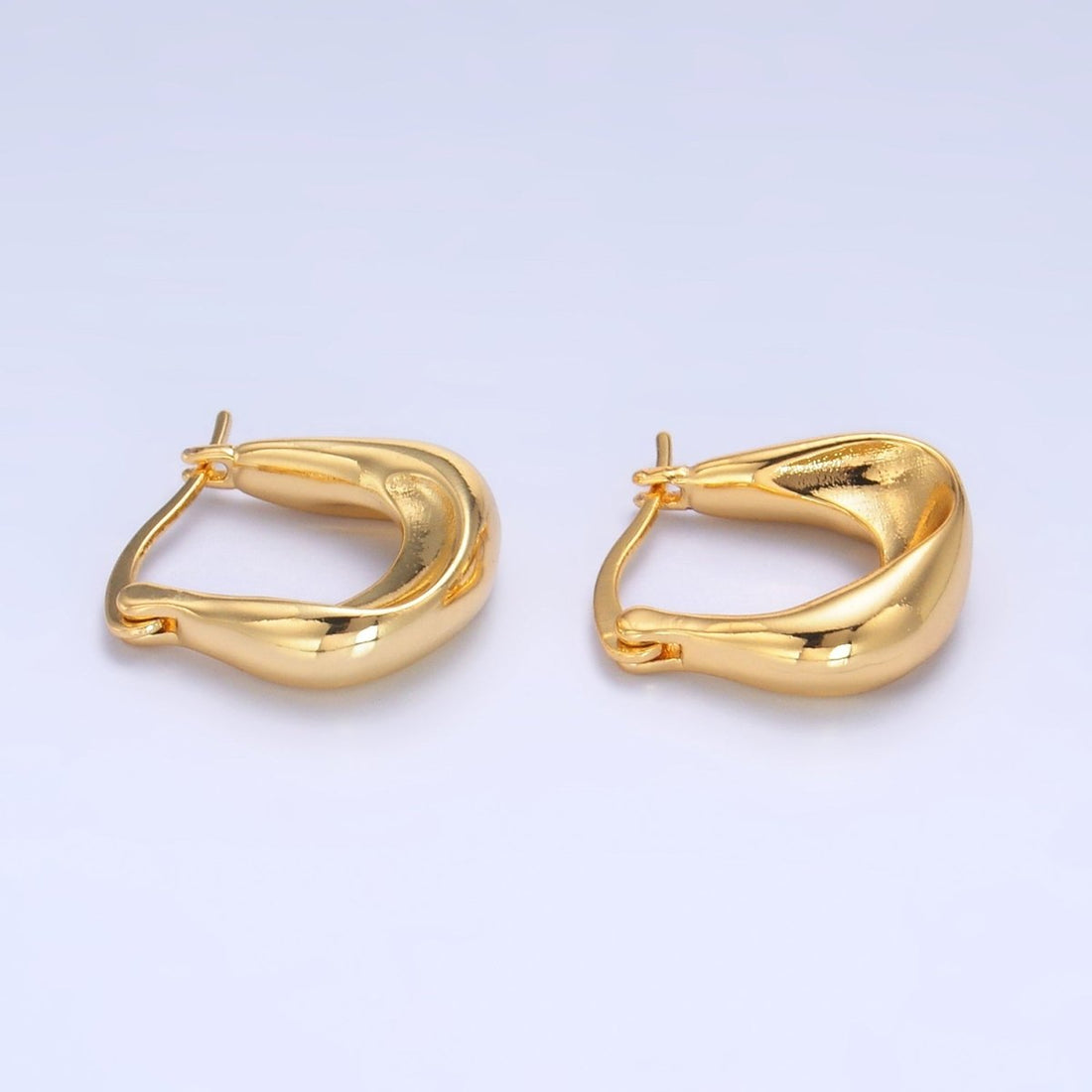 24K Gold Filled Minimalist Molten U-Shaped Latch Hoop Earrings | AB603