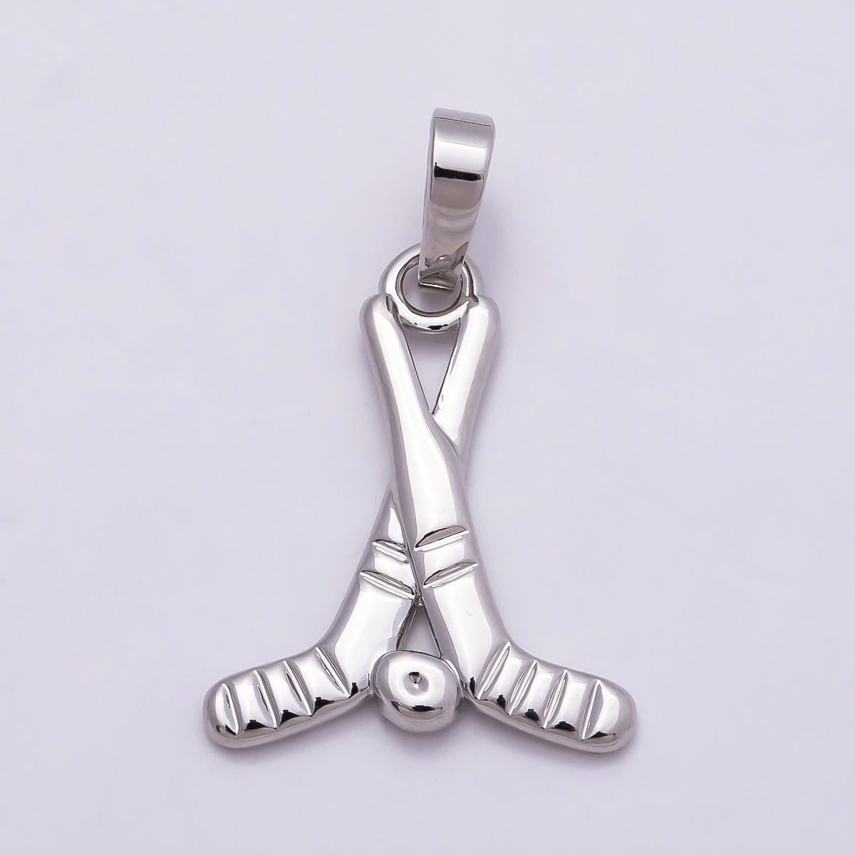 24K Gold Filled Minimalist Rivalry Hockey Sticks Sports Charm in Gold &amp; Silver | AH177 Charms-00875