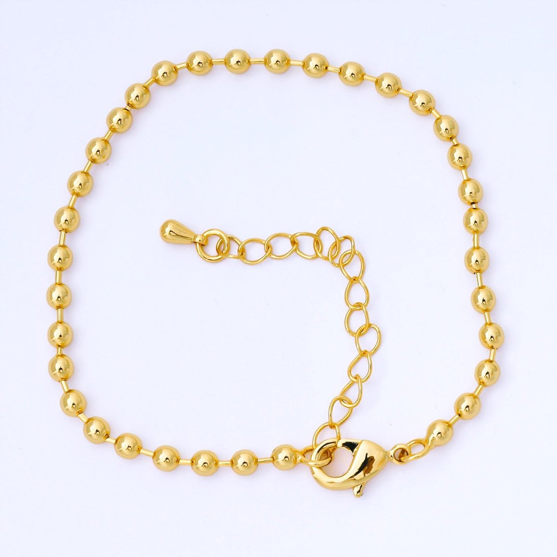 24K Gold Filled Minimalist Round Ball Link Beaded Chain 7 Inch Bracelet | WA-1693