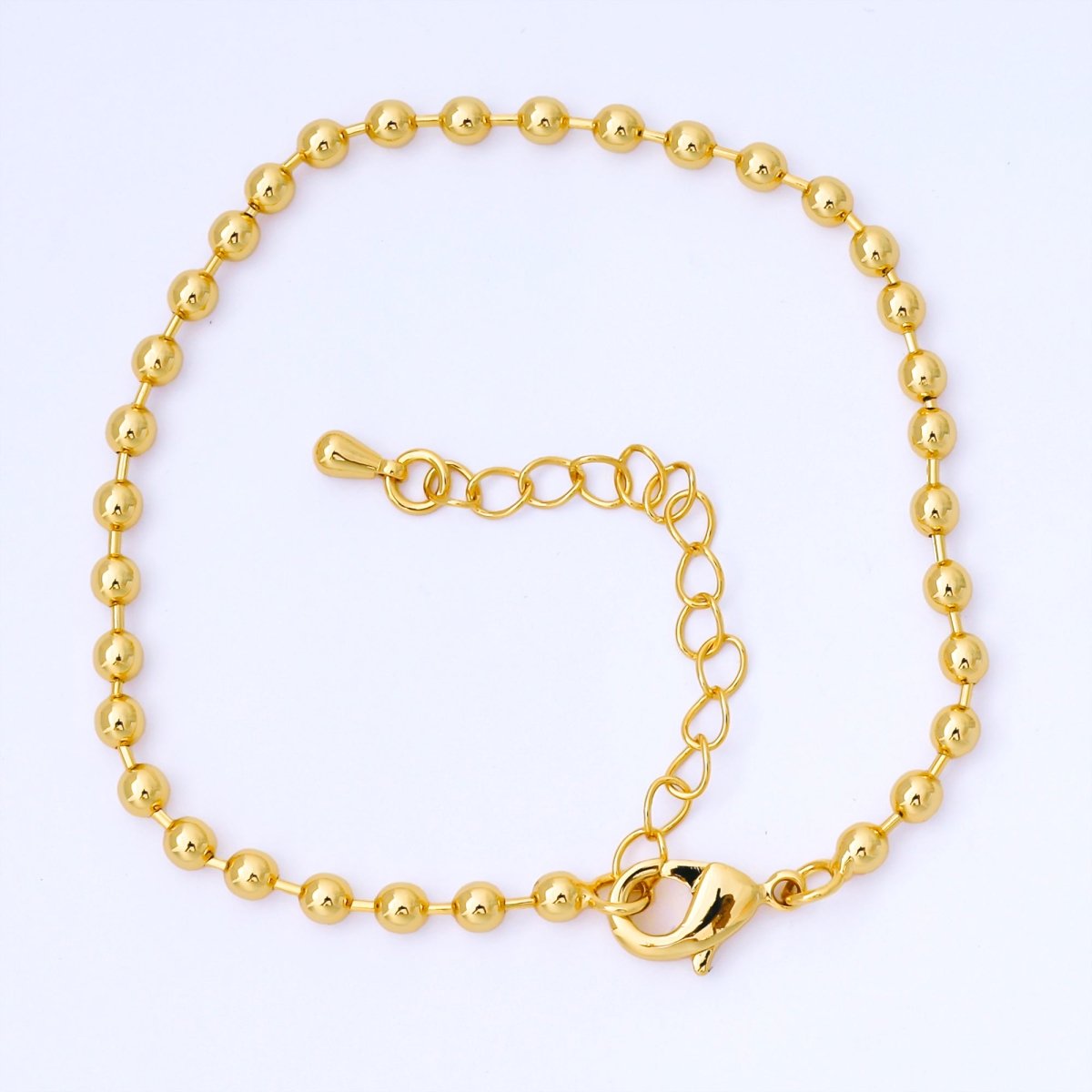 24K Gold Filled Minimalist Round Ball Link Beaded Chain 7 Inch Bracelet | WA-1693