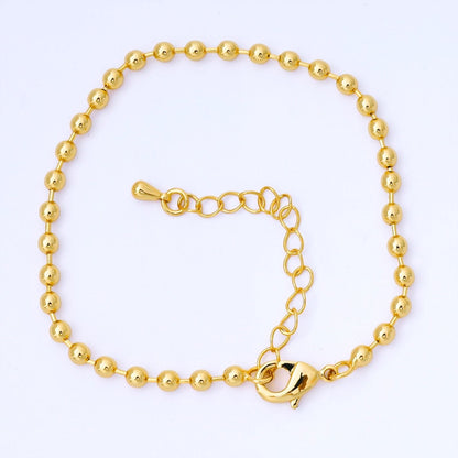 24K Gold Filled Minimalist Round Ball Link Beaded Chain 7 Inch Bracelet | WA-1693