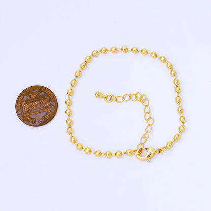 24K Gold Filled Minimalist Round Ball Link Beaded Chain 7 Inch Bracelet | WA-1693