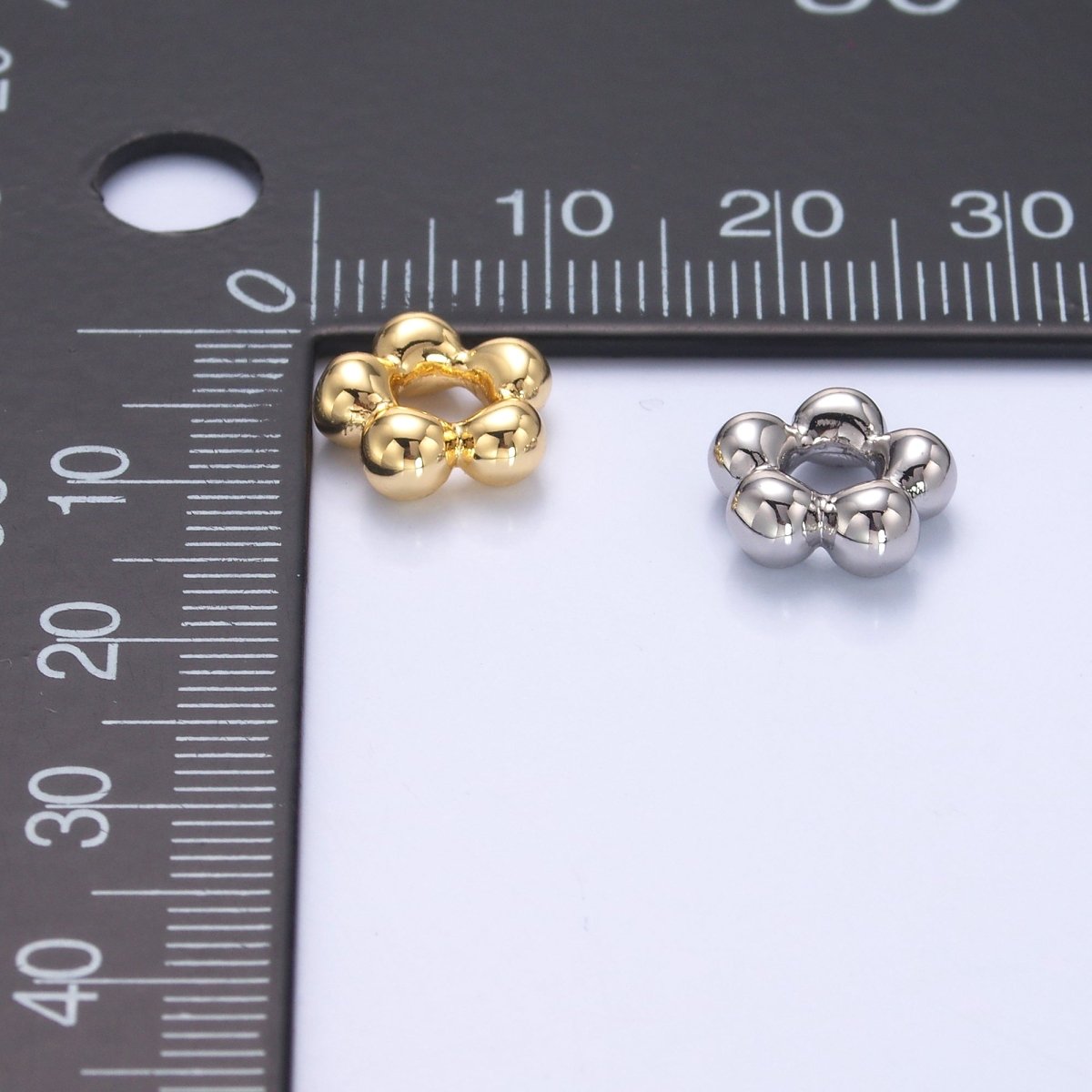 24K Gold Filled Minimalist Chubby Flower Round Rondelle Bead in Gold &amp; Silver | B642