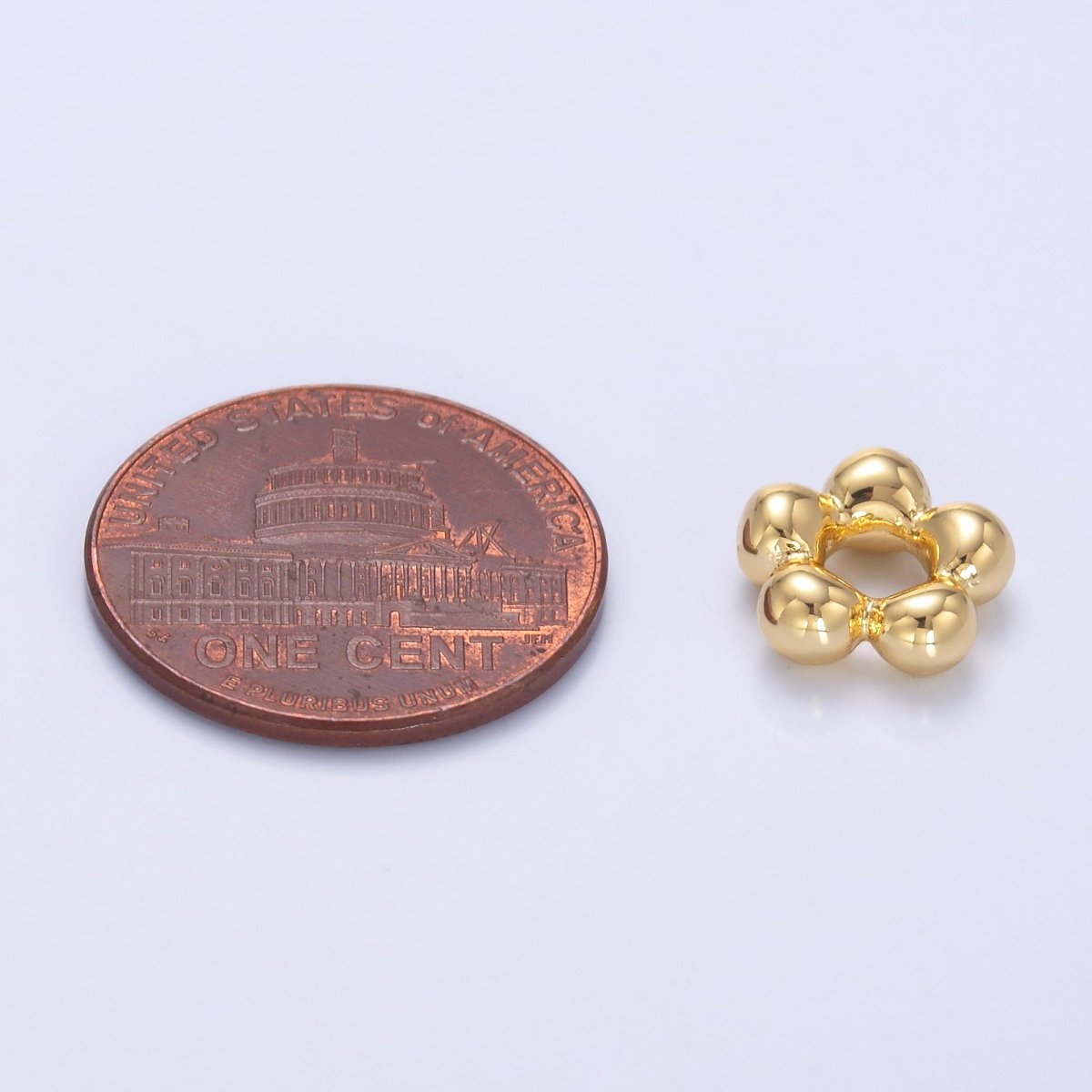 24K Gold Filled Minimalist Chubby Flower Round Rondelle Bead in Gold &amp; Silver | B642