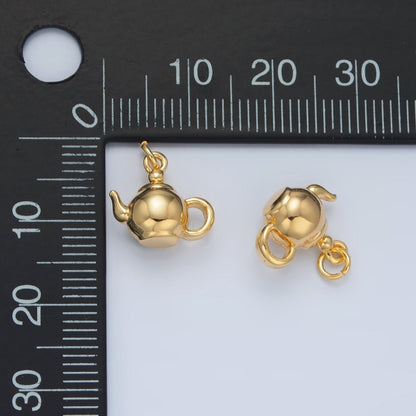24K Gold Filled Minimalist Tea Pot Drink Mini Multidimensional Charm | AG591