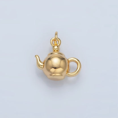 24K Gold Filled Minimalist Tea Pot Drink Mini Multidimensional Charm | AG591