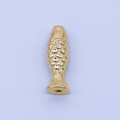 24K Gold Filled Minimalist Textured Fish Beach Bead | B485