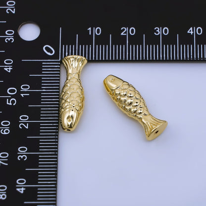 24K Gold Filled Minimalist Textured Fish Beach Bead | B485