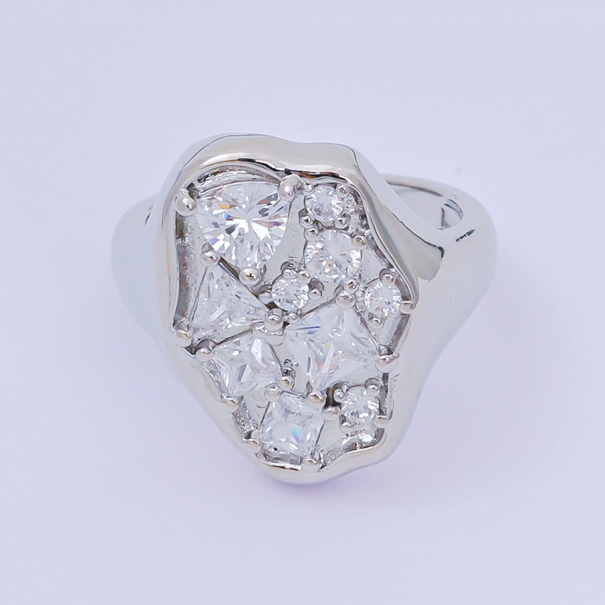 24K Gold Filled Clear CZ Abstract Cluster Ring in Gold &amp; Silver | O1081 O1091