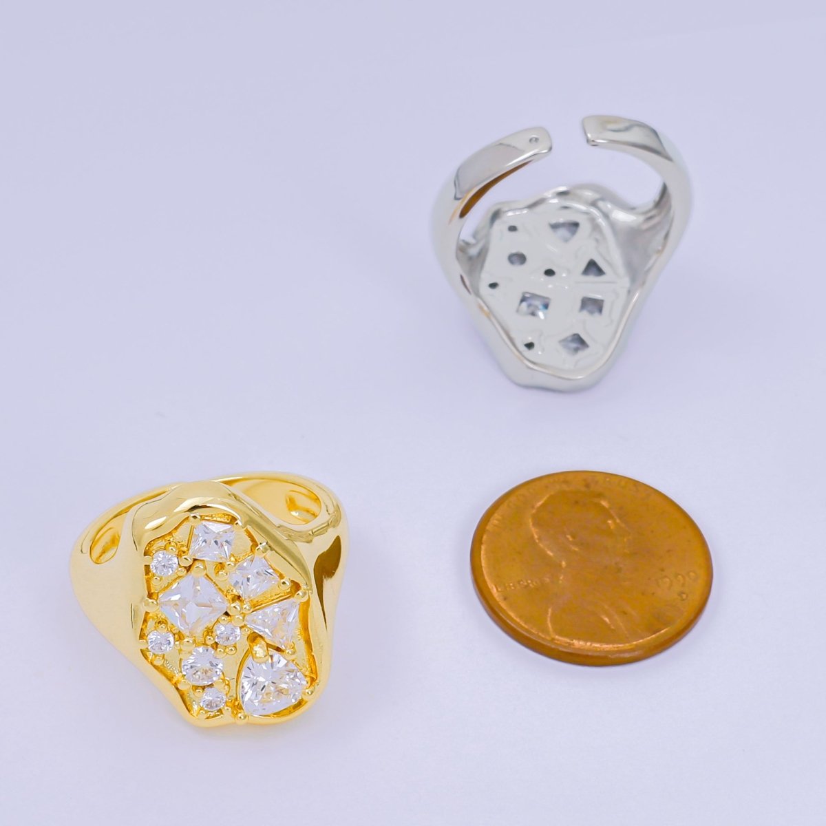 24K Gold Filled Clear CZ Abstract Cluster Ring in Gold &amp; Silver | O1081 O1091