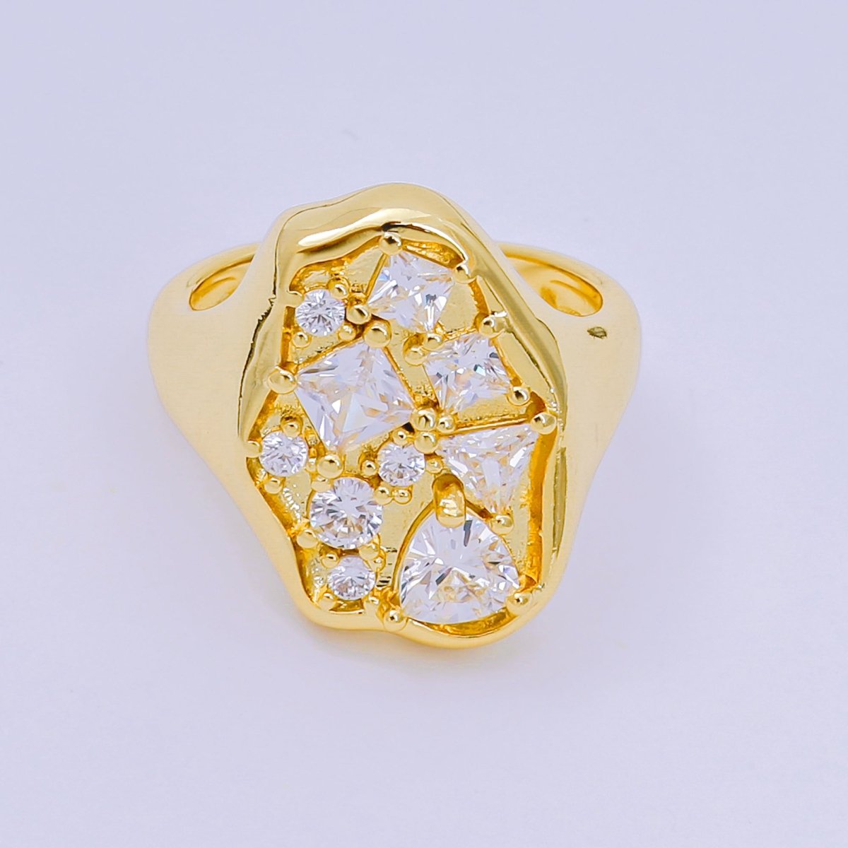 24K Gold Filled Clear CZ Abstract Cluster Ring in Gold &amp; Silver | O1081 O1091