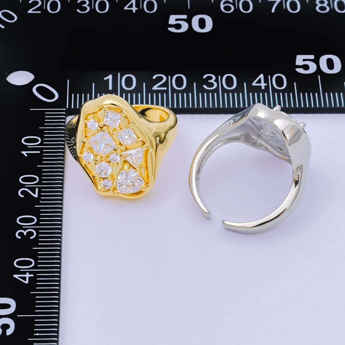 24K Gold Filled Clear CZ Abstract Cluster Ring in Gold &amp; Silver | O1081 O1091