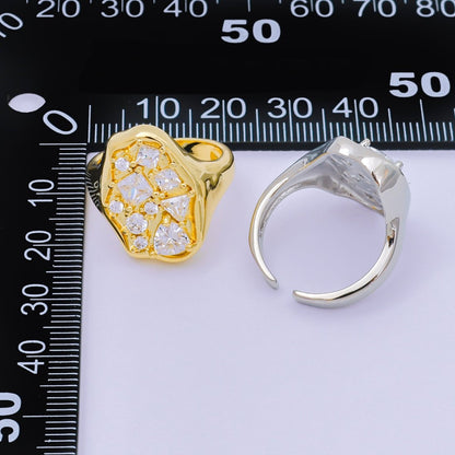 24K Gold Filled Clear CZ Abstract Cluster Ring in Gold &amp; Silver | O1081 O1091