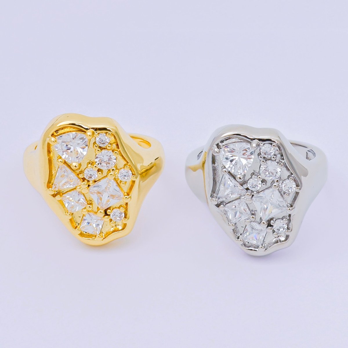 24K Gold Filled Clear CZ Abstract Cluster Ring in Gold &amp; Silver | O1081 O1091