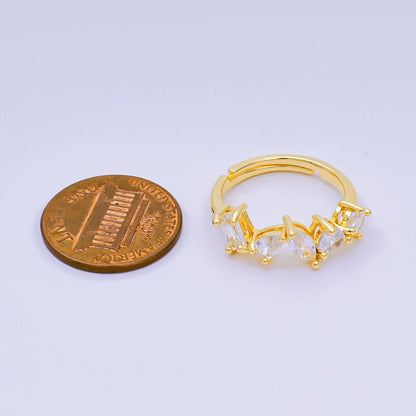 24K Gold Filled Mixed-Cut CZ Marquise Simple Round Adjustable Ring | O-1453