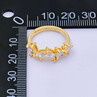 24K Gold Filled Mixed-Cut CZ Marquise Simple Round Adjustable Ring | O-1453