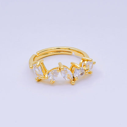 24K Gold Filled Mixed-Cut CZ Marquise Simple Round Adjustable Ring | O-1453