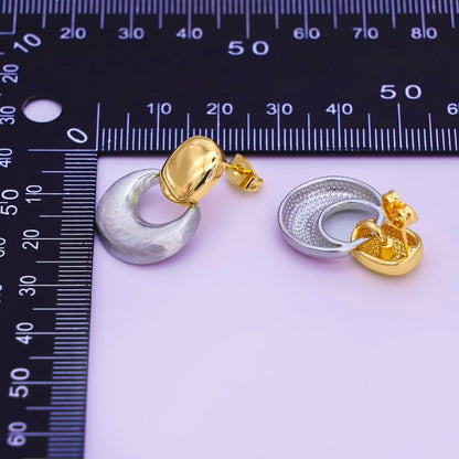24K Gold Filled Mixed Metal Chubby Door Knocker Drop Stud Earrings | AB885