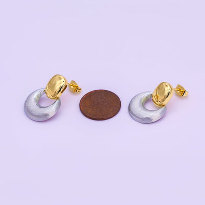 24K Gold Filled Mixed Metal Chubby Door Knocker Drop Stud Earrings | AB885