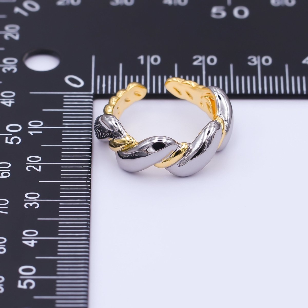 24K Gold Filled Mixed Metal Croissant Flat Ring | O998