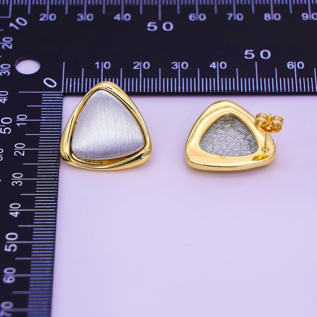 24K Gold Filled Mixed Metal Triangle Molten Stud Earrings | AB963