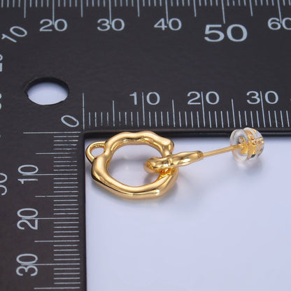 24K Gold Filled Molten Open Round Drop Stud Earrings Findings | Z1003
