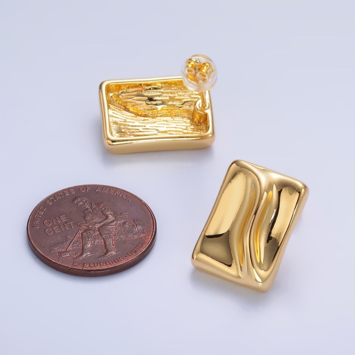 24K Gold Filled Molten Rectangular Stud Earrings in Gold &amp; Silver | AB794 AB795