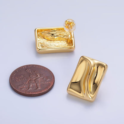 24K Gold Filled Molten Rectangular Stud Earrings in Gold &amp; Silver | AB794 AB795