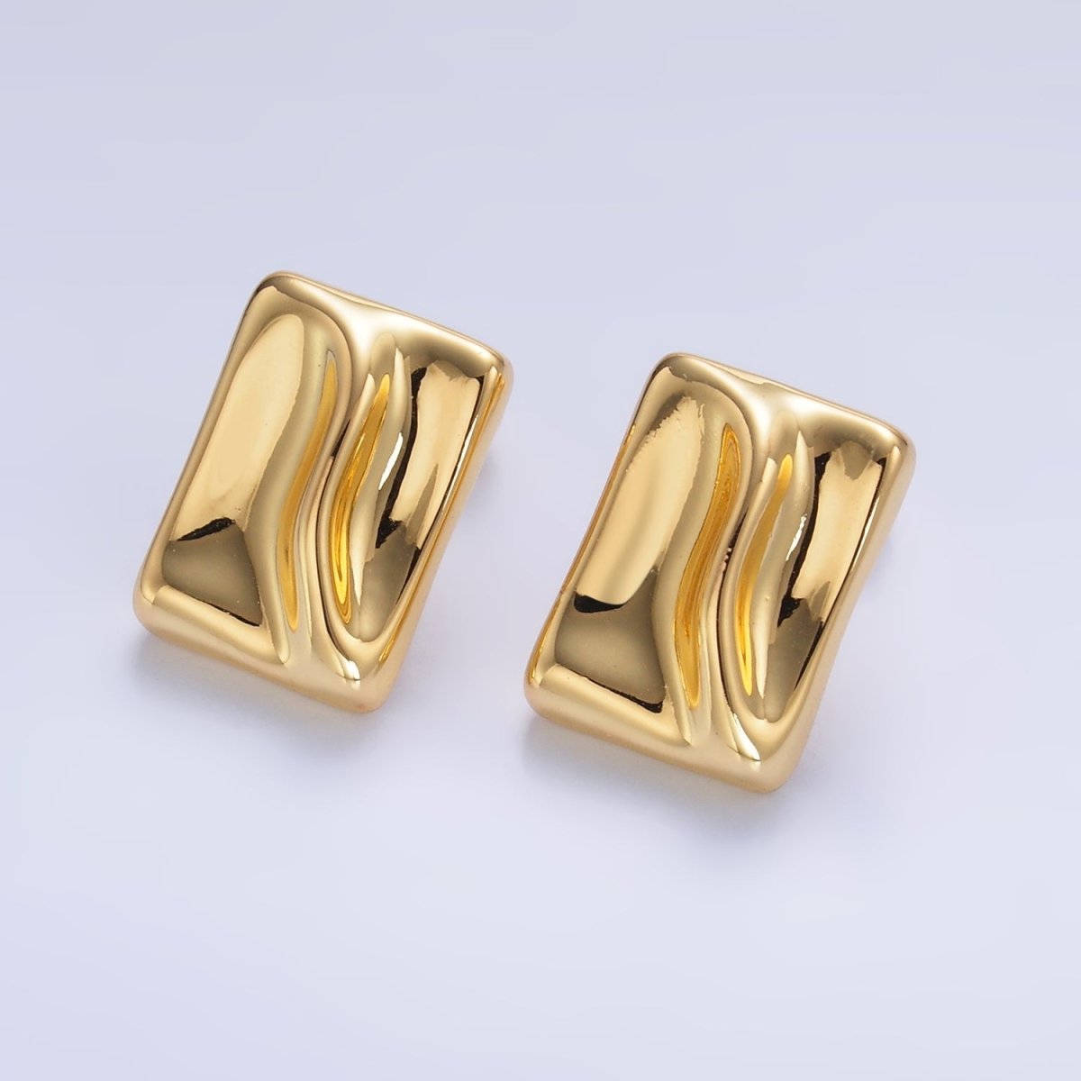 24K Gold Filled Molten Rectangular Stud Earrings in Gold &amp; Silver | AB794 AB795
