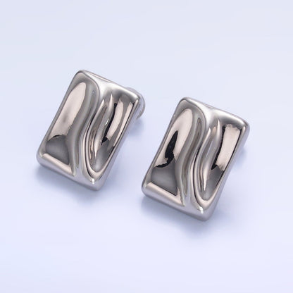 24K Gold Filled Molten Rectangular Stud Earrings in Gold &amp; Silver | AB794 AB795